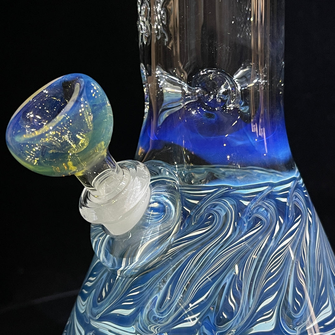 15" Fumed Bent Neck Color Rake Beaker Bong Glass Pipe Mary Jane's Glass