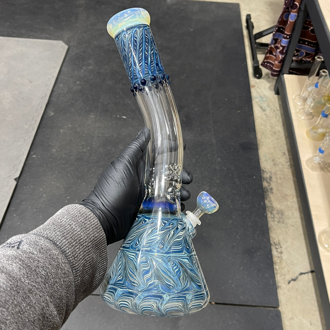 15" Fumed Bent Neck Color Rake Beaker Bong Glass Pipe Mary Jane's Glass