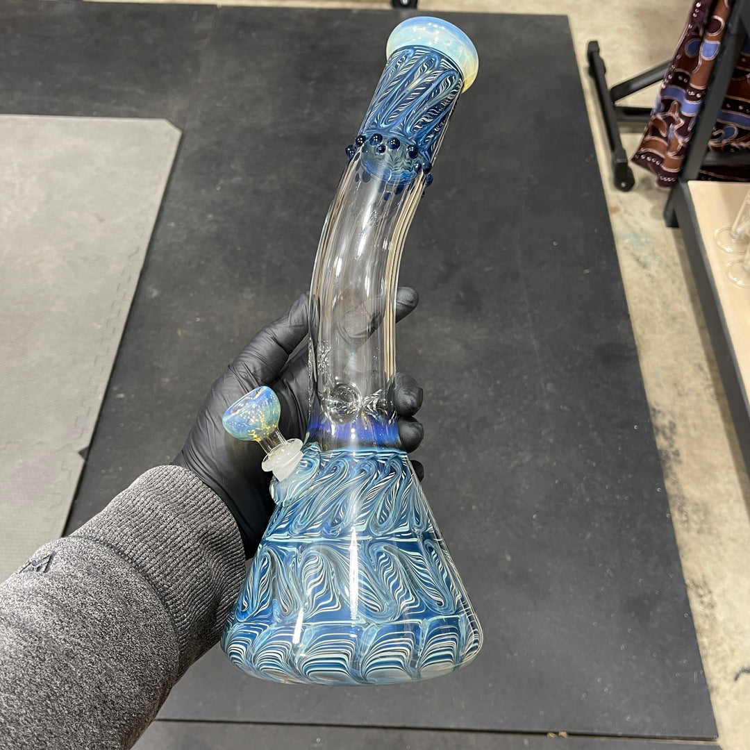 15" Fumed Bent Neck Color Rake Beaker Bong Glass Pipe Mary Jane's Glass