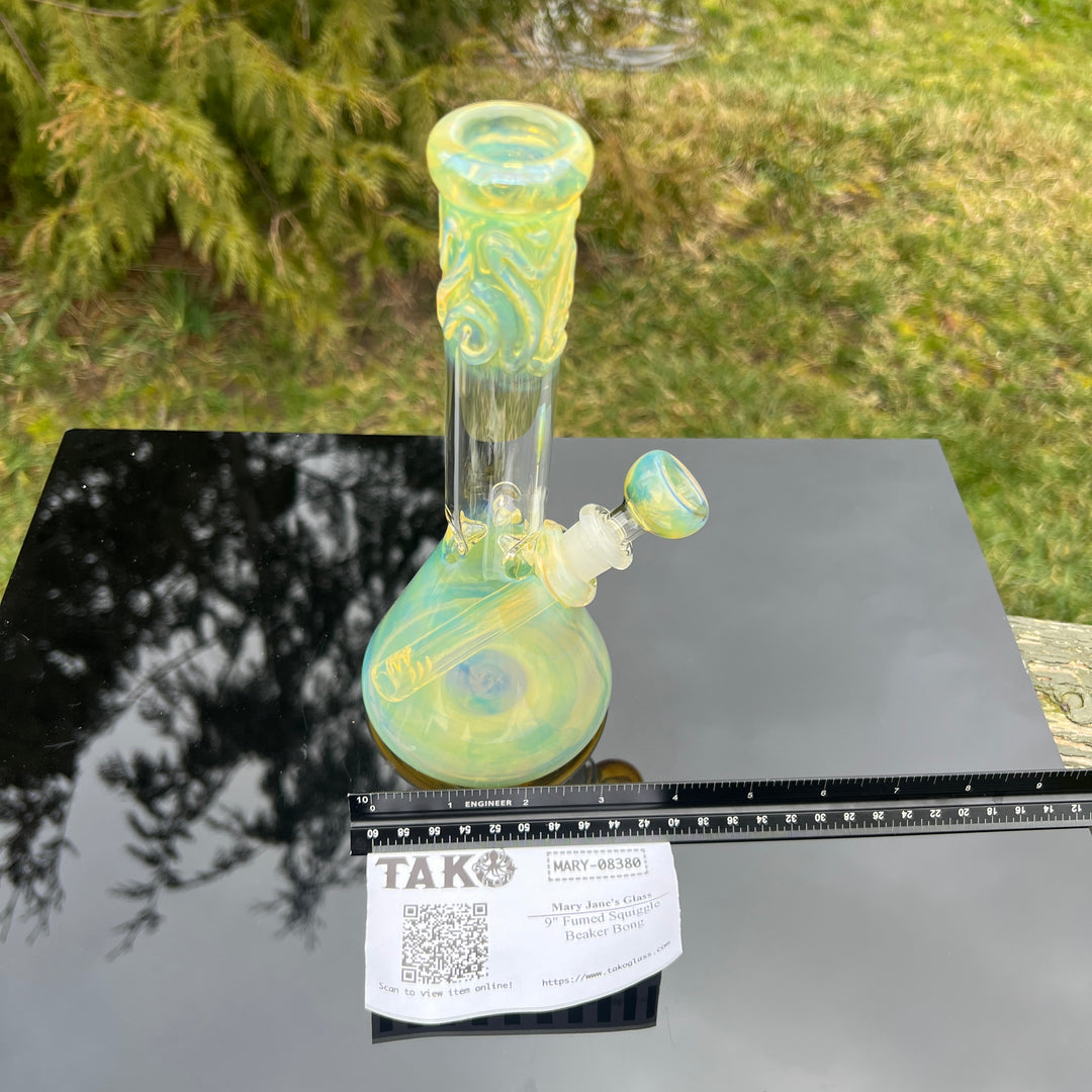 9" Fumed Squiggle Beaker Bong Glass Pipe Mary Jane's Glass