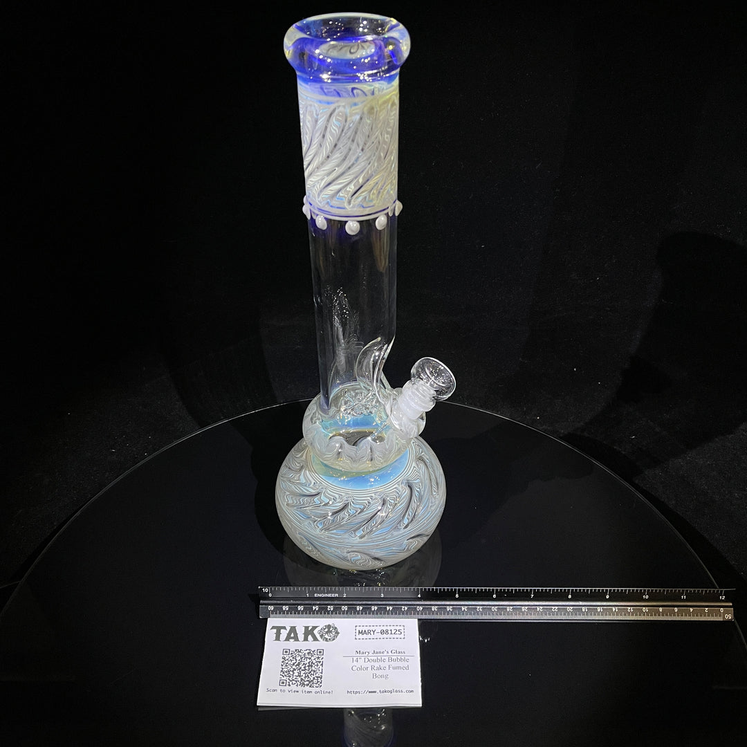 14" Double Bubble Color Rake Fumed Bong Glass Pipe Mary Jane's Glass