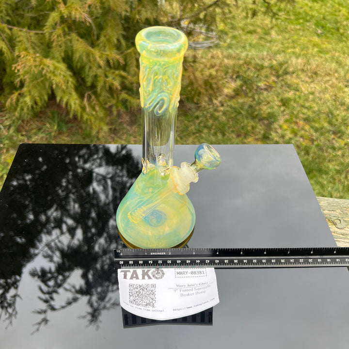 9" Fumed Squiggle Beaker Bong Glass Pipe Mary Jane's Glass