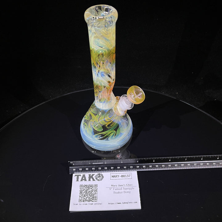 9" Fumed Squiggle Beaker Bong Glass Pipe Mary Jane's Glass