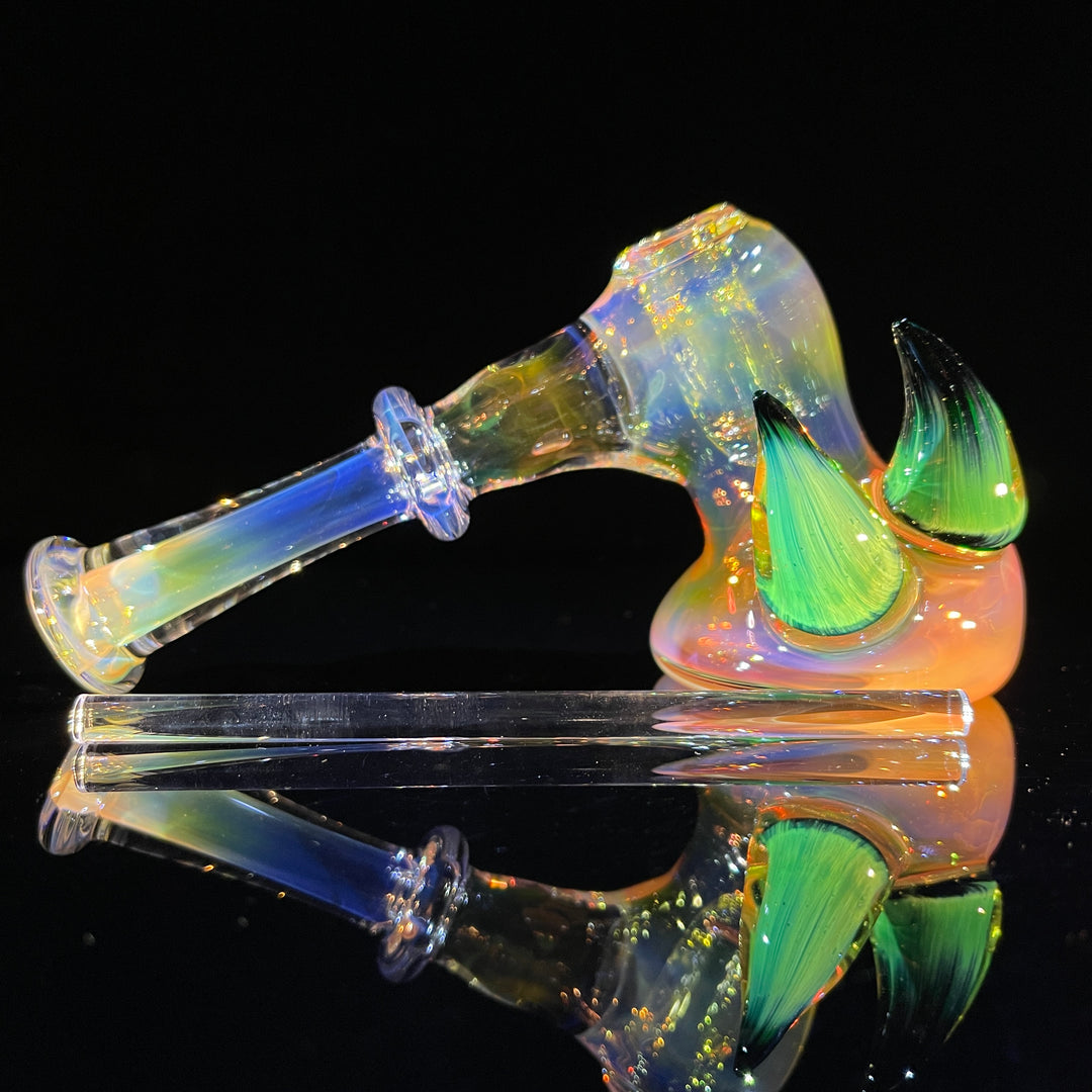 Fumed Hash Hammer with Experimental Green Horns Glass Pipe Tako Glass   