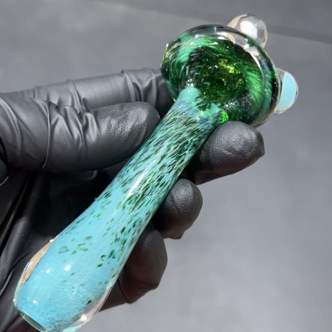 Green Mushroom Pipe with Opal Glass Pipe Beezy Glass