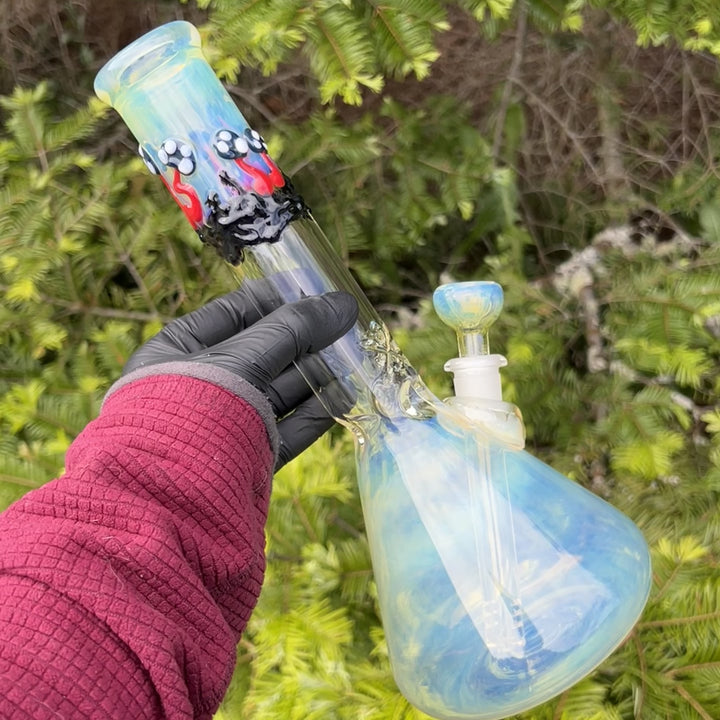 11" Silver Fumed Mushroom Beaker Bong Glass Pipe Mary Jane's Glass