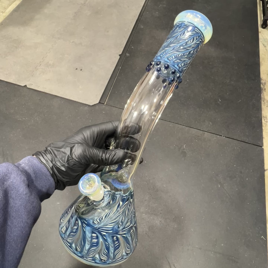 15" Fumed Bent Neck Color Rake Beaker Bong Glass Pipe Mary Jane's Glass