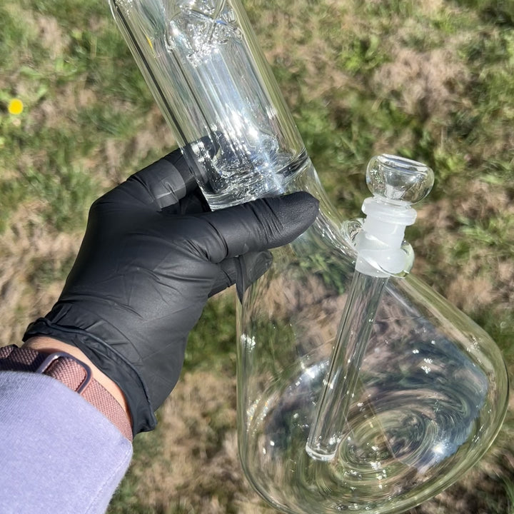 15" Double Perc with Halo Beaker Glass Pipe Mary Jane's Glass