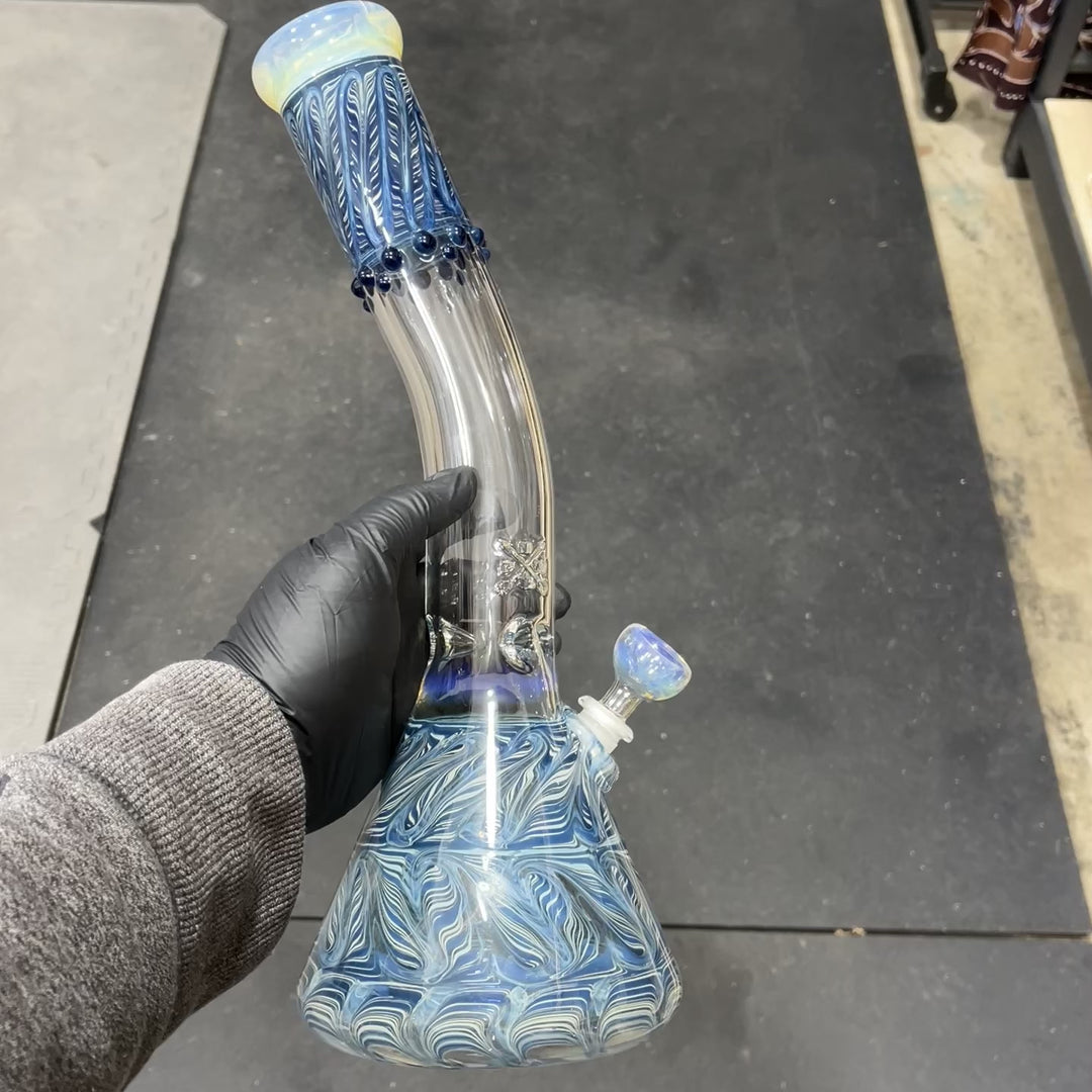 15" Fumed Bent Neck Color Rake Beaker Bong Glass Pipe Mary Jane's Glass