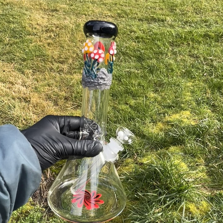 11" Mushroom Swirl Beaker Bong Glass Pipe Mary Jane's Glass