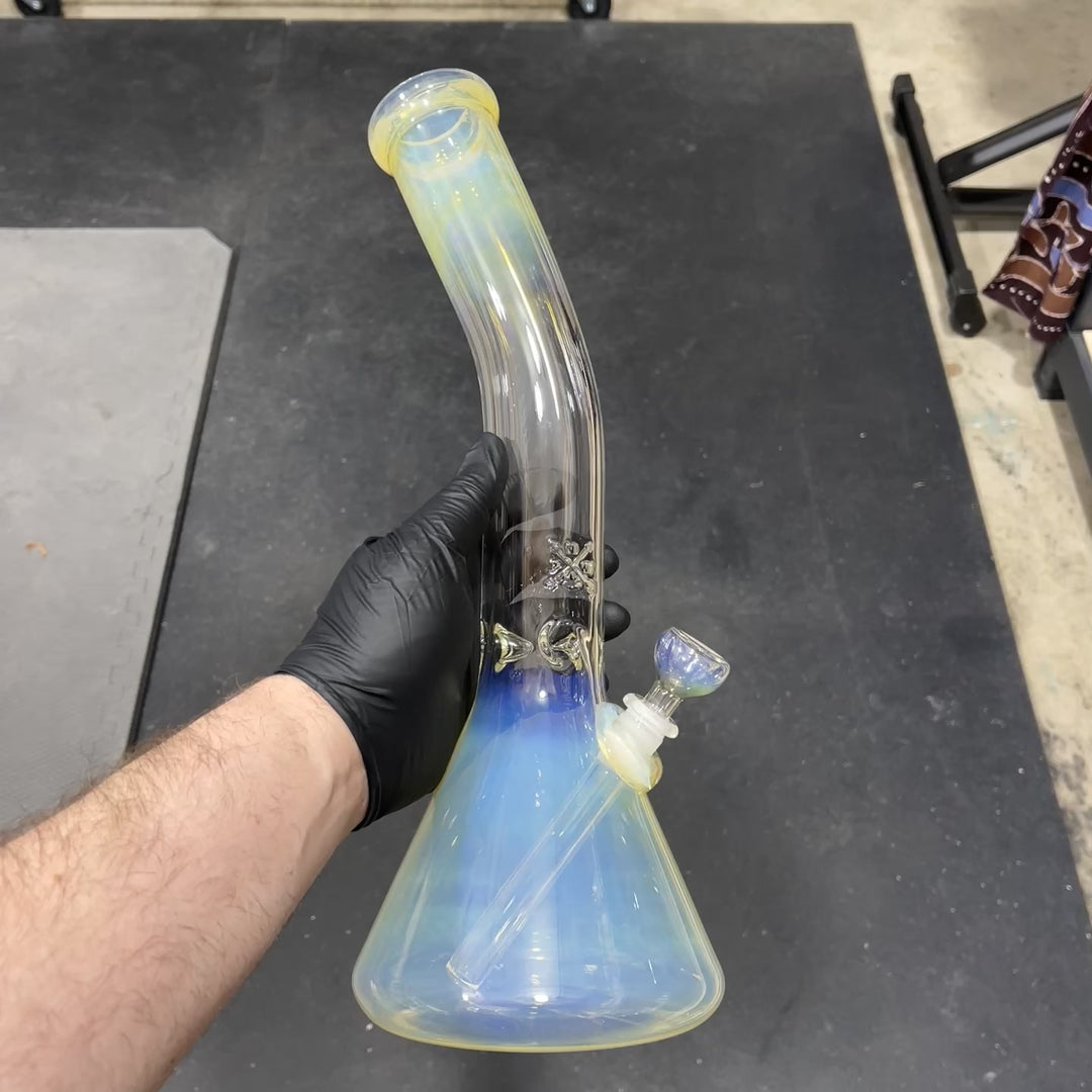 15" Fumed Bent Neck Beaker Bong Glass Pipe Mary Jane's Glass