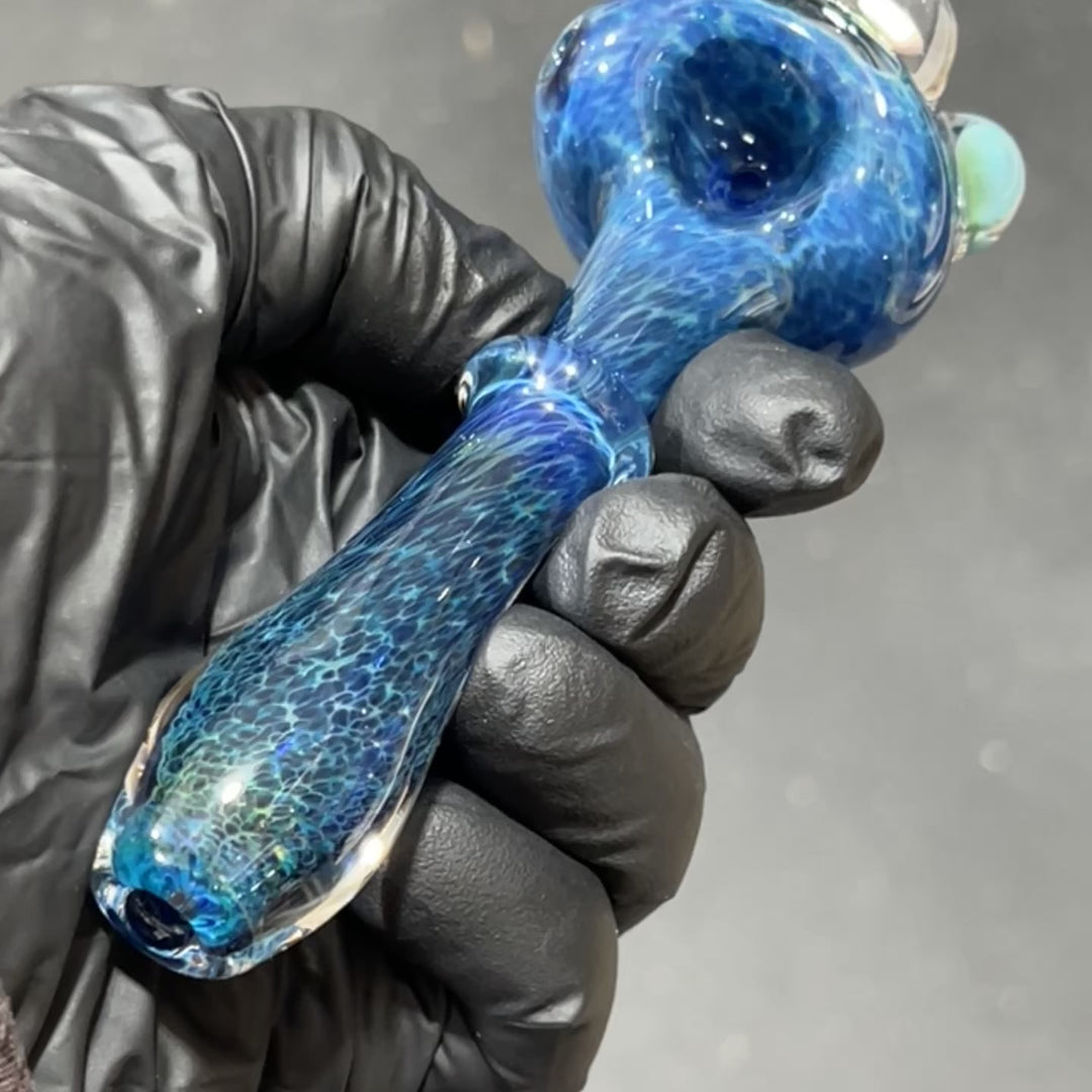 Blue Mushroom Pipe with Opal Glass Pipe Beezy Glass