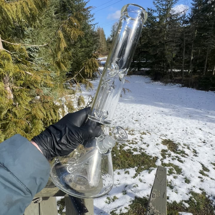 15" Double Perc Beaker Glass Pipe Mary Jane's Glass