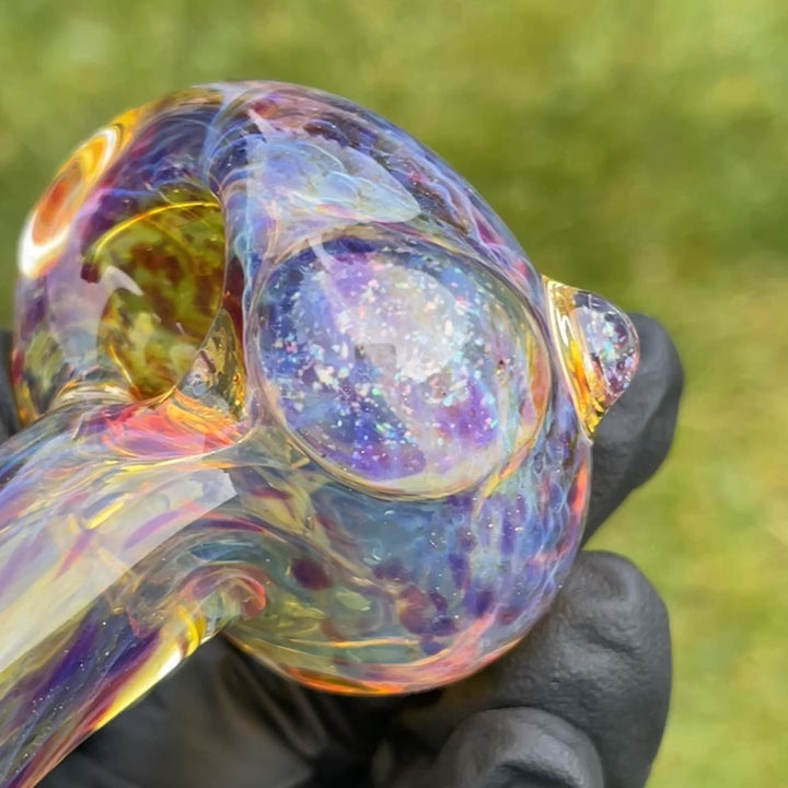 Large Purple Ghost Pipe with Crushed Opal Marble Glass Pipe Tako Glass