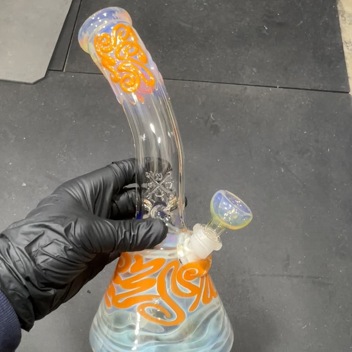 10.5" Fumed Bent Neck Squiggle Beaker Bong Glass Pipe Mary Jane's Glass