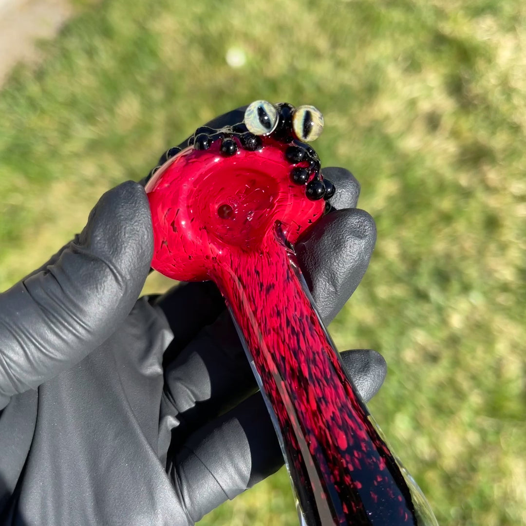 Red and Black Frog Spoon Glass Pipe Beezy Glass