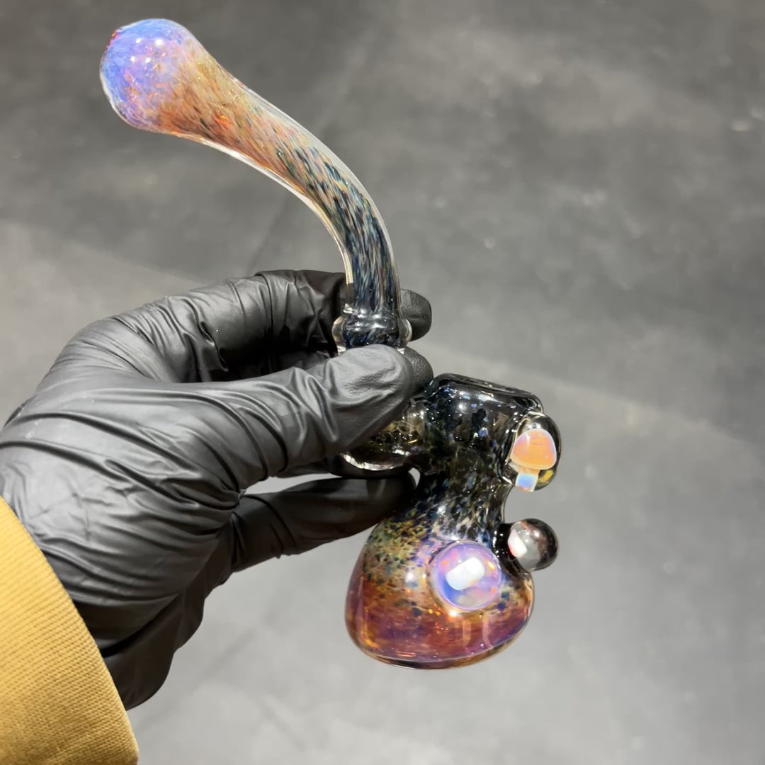 Purple Magic Mushroom Opal Sherlock Bubbler Glass Pipe Beezy Glass