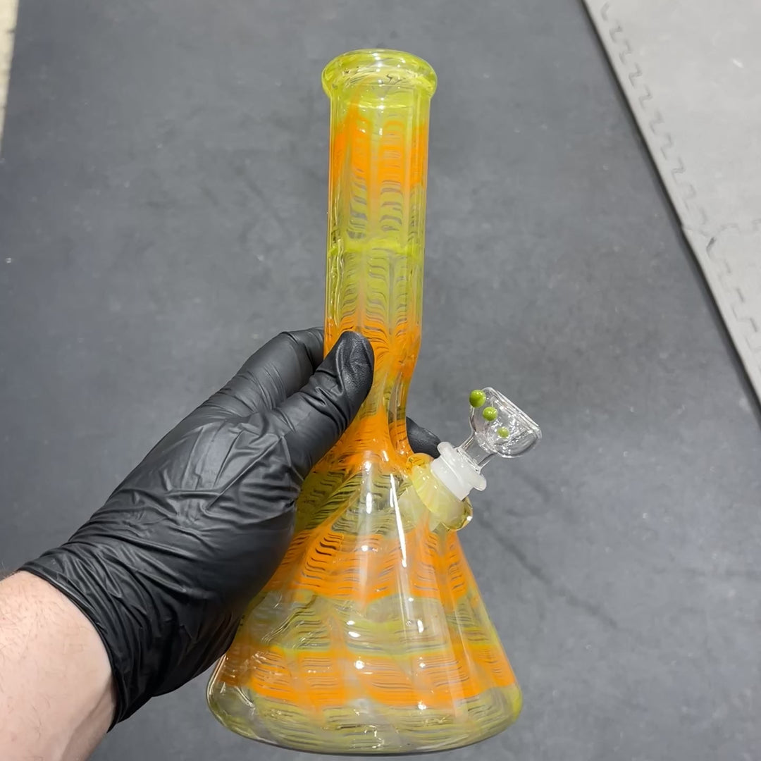 11" Orange Koi Beaker Bong Glass Pipe Mary Jane's Glass