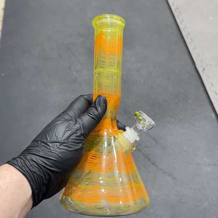 11" Orange Koi Beaker Bong Glass Pipe Mary Jane's Glass