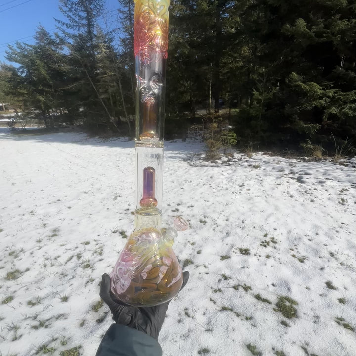 20" Gold Fumed Tripple Perc Beaker Bong Glass Pipe Mary Jane's Glass