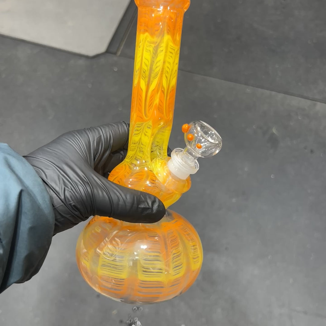 9" Orange Koi Double Bubble Bong Glass Pipe Mary Jane's Glass