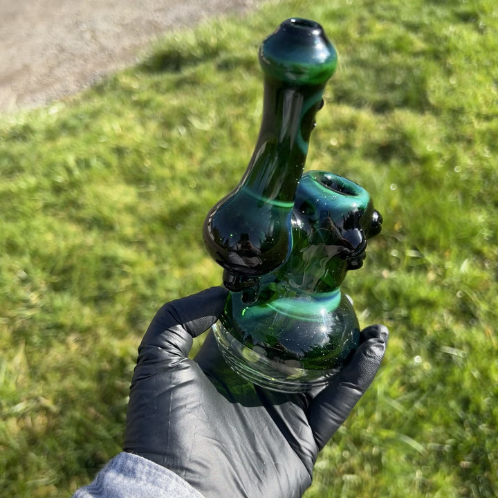 Exp Green Marble Bubbler Glass Pipe Sable Haze