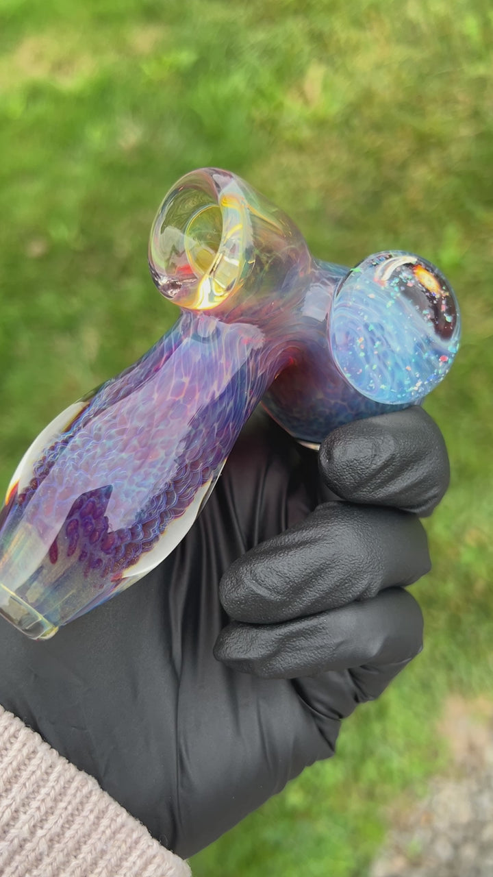 Purple Nebula with Crushed Opal Marble Drop Hammer Glass Pipe Tako Glass