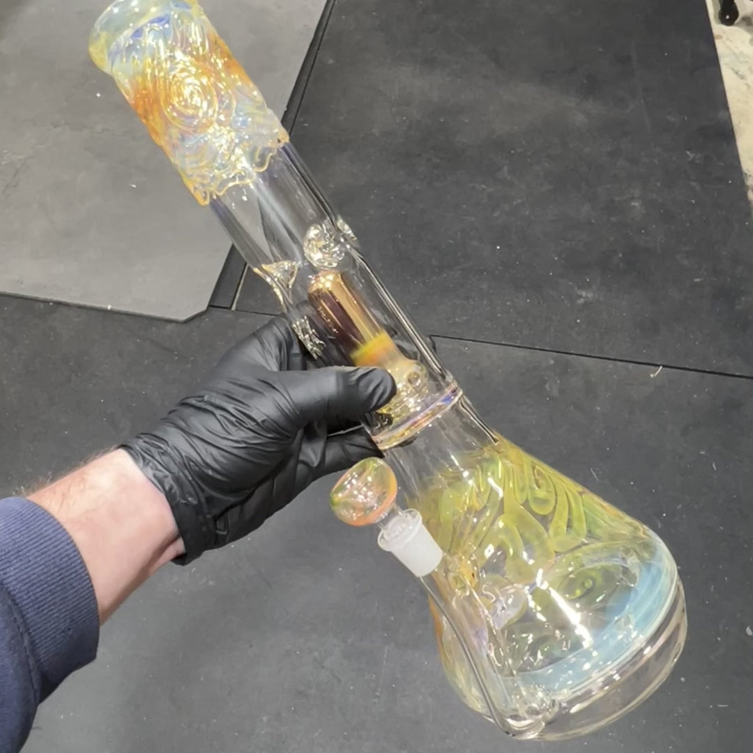 15" Gold Fumed Double Perc with Halo Beaker Bong Glass Pipe Mary Jane's Glass