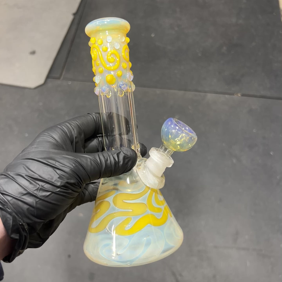 8" Fumed Color Squiggle Beaker Bong Glass Pipe Mary Jane's Glass