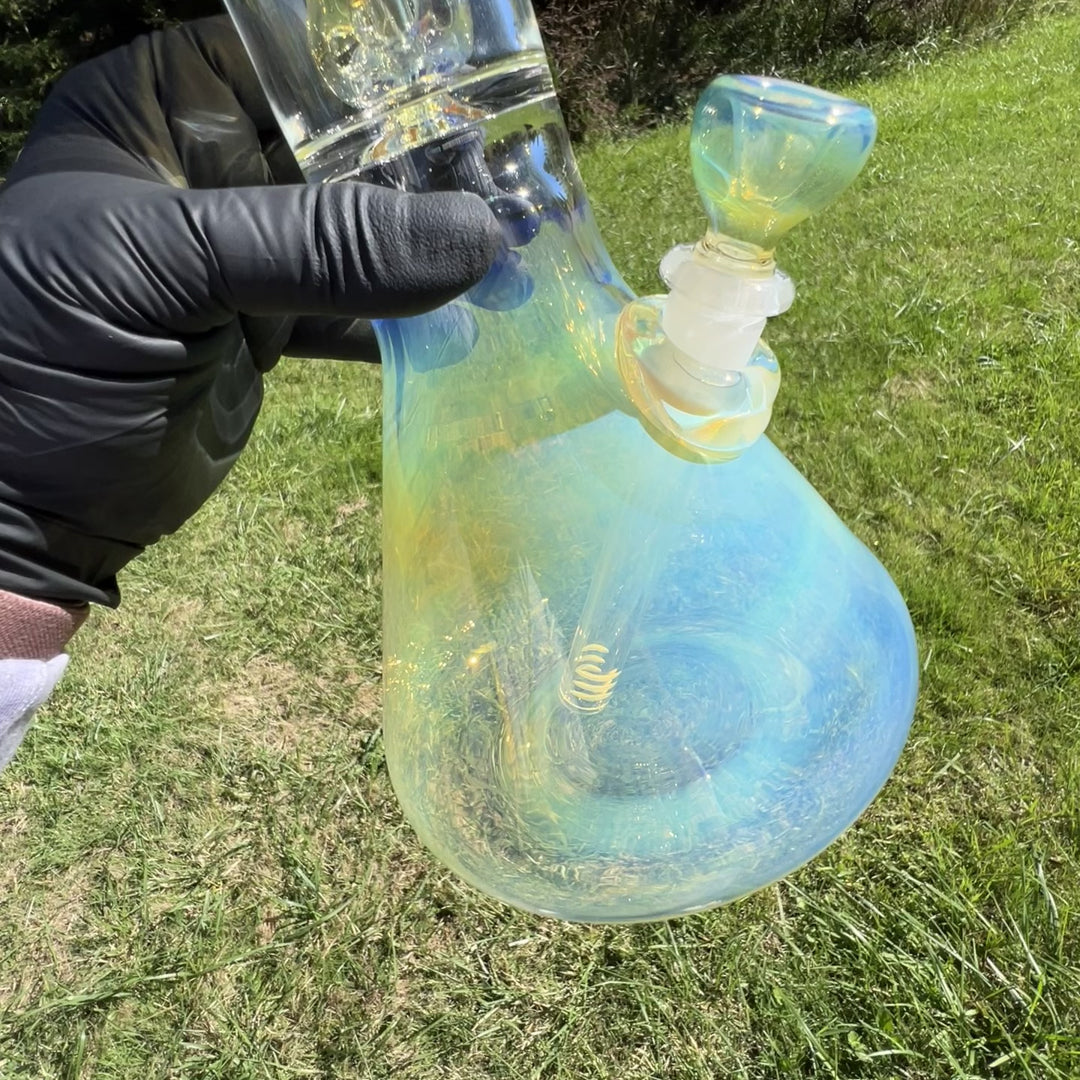 16" Fumed Double Perc with Halo Beaker Glass Pipe Mary Jane's Glass