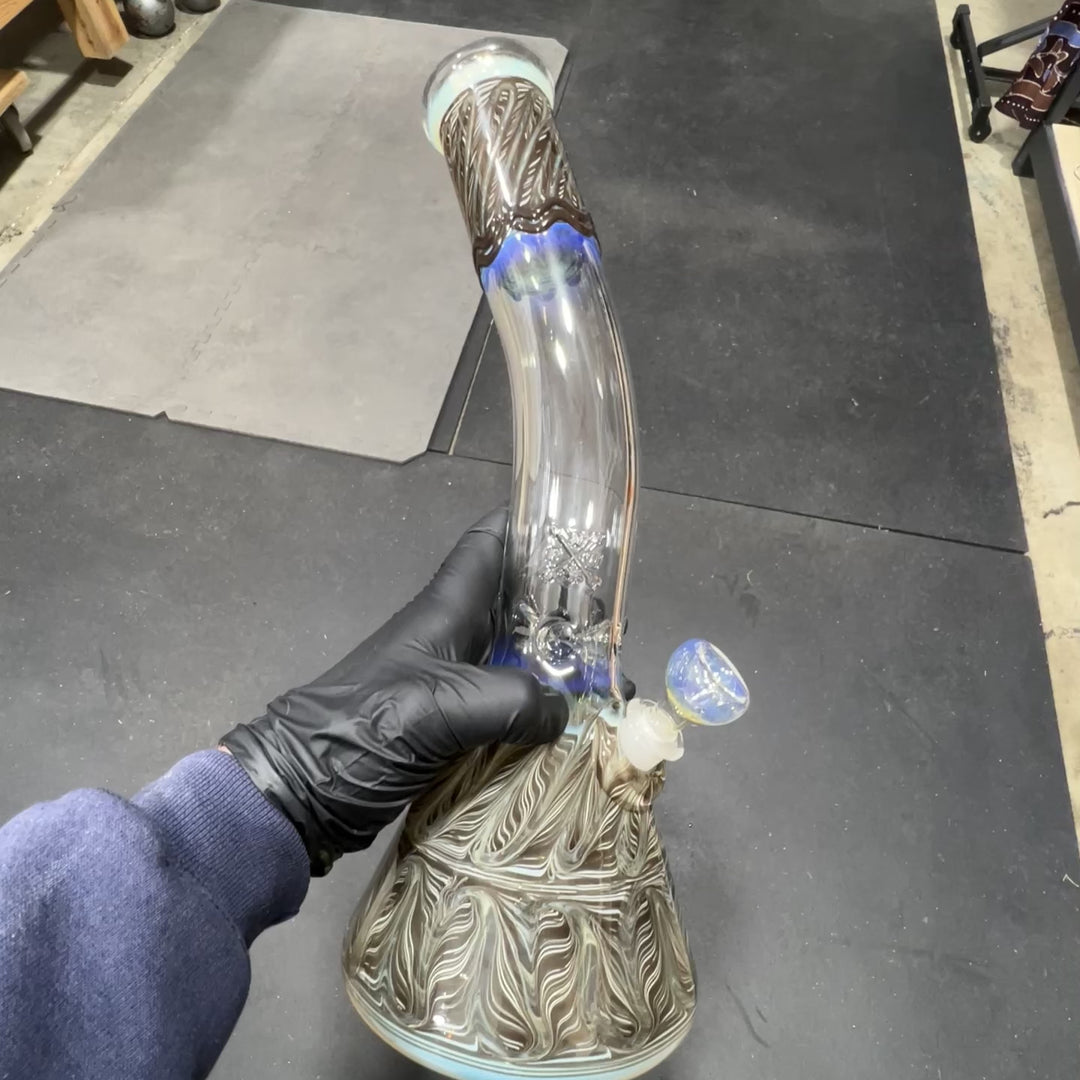 15" Fumed Bent Neck Color Rake Beaker Bong Glass Pipe Mary Jane's Glass