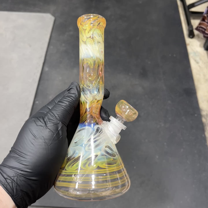 9" Fumed Squiggle Beaker Bong Glass Pipe Mary Jane's Glass