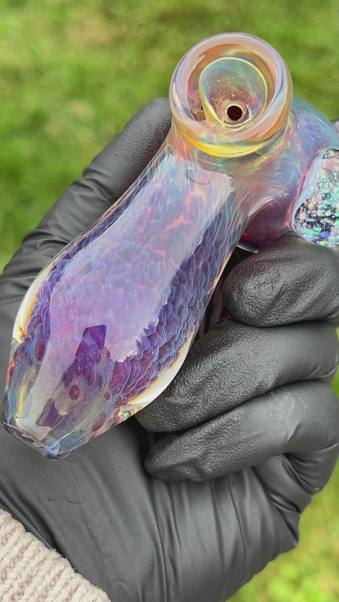 Purple Nebula with Crushed Opal Marble Drop Hammer Glass Pipe Tako Glass