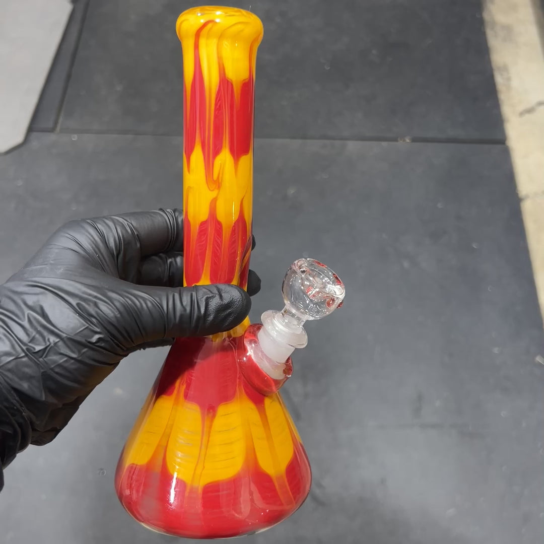 9" Colombian Red Beaker Bong Glass Pipe Mary Jane's Glass