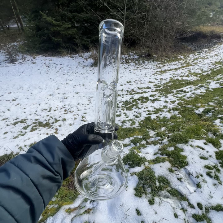 15" Double Perc Beaker Glass Pipe Mary Jane's Glass