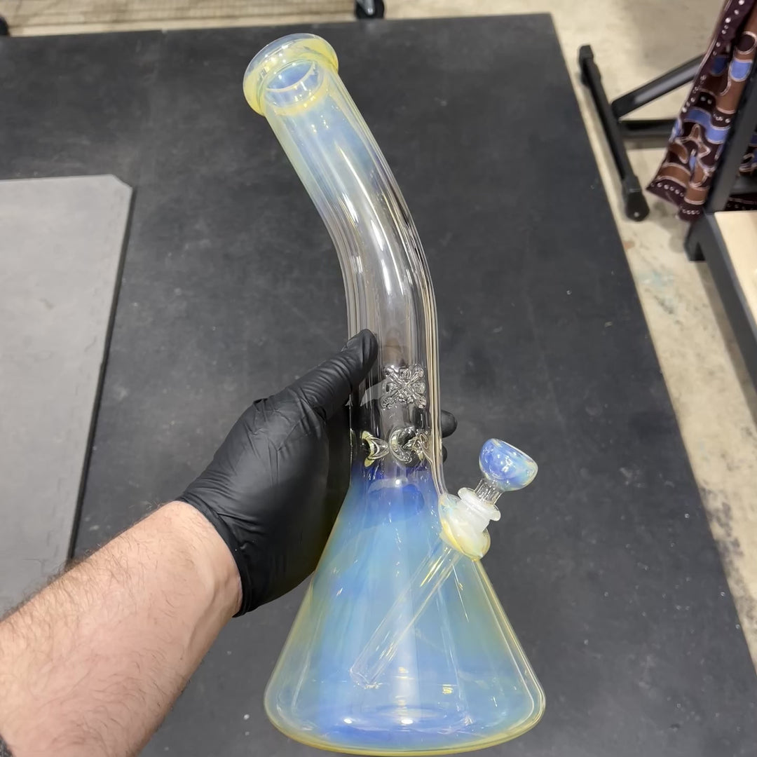 15" Fumed Bent Neck Beaker Bong Glass Pipe Mary Jane's Glass