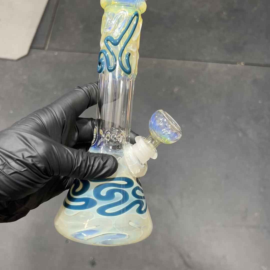 8" Fumed Color Squiggle Beaker Bong Glass Pipe Mary Jane's Glass