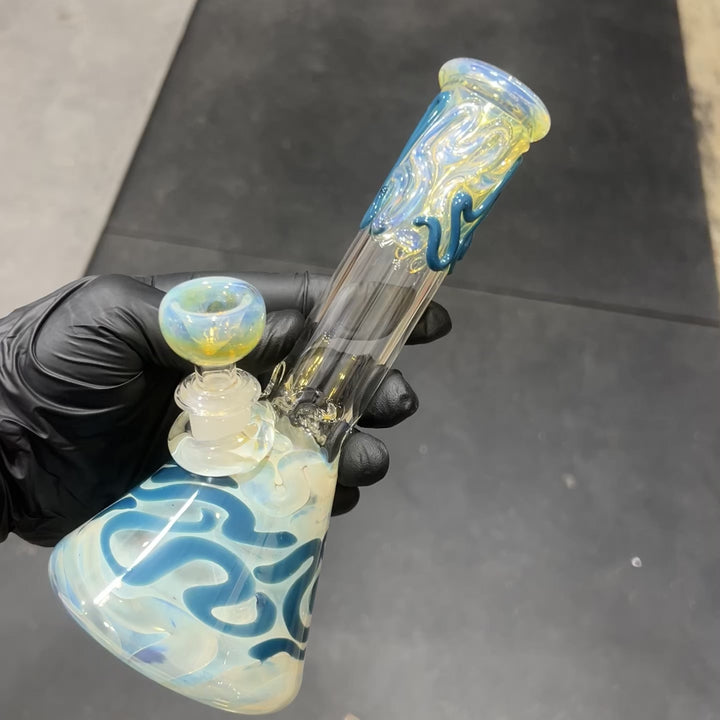 8" Fumed Color Squiggle Beaker Bong Glass Pipe Mary Jane's Glass