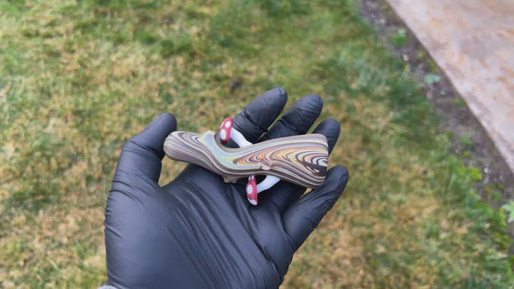 Wood Grain Mushroom Chillum Glass Pipe Wazoo Glass