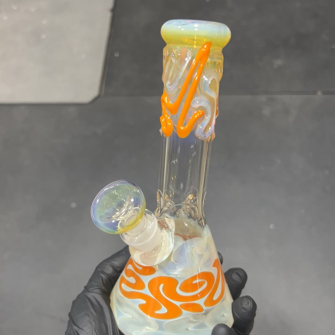 8" Fumed Color Squiggle Beaker Bong Glass Pipe Mary Jane's Glass