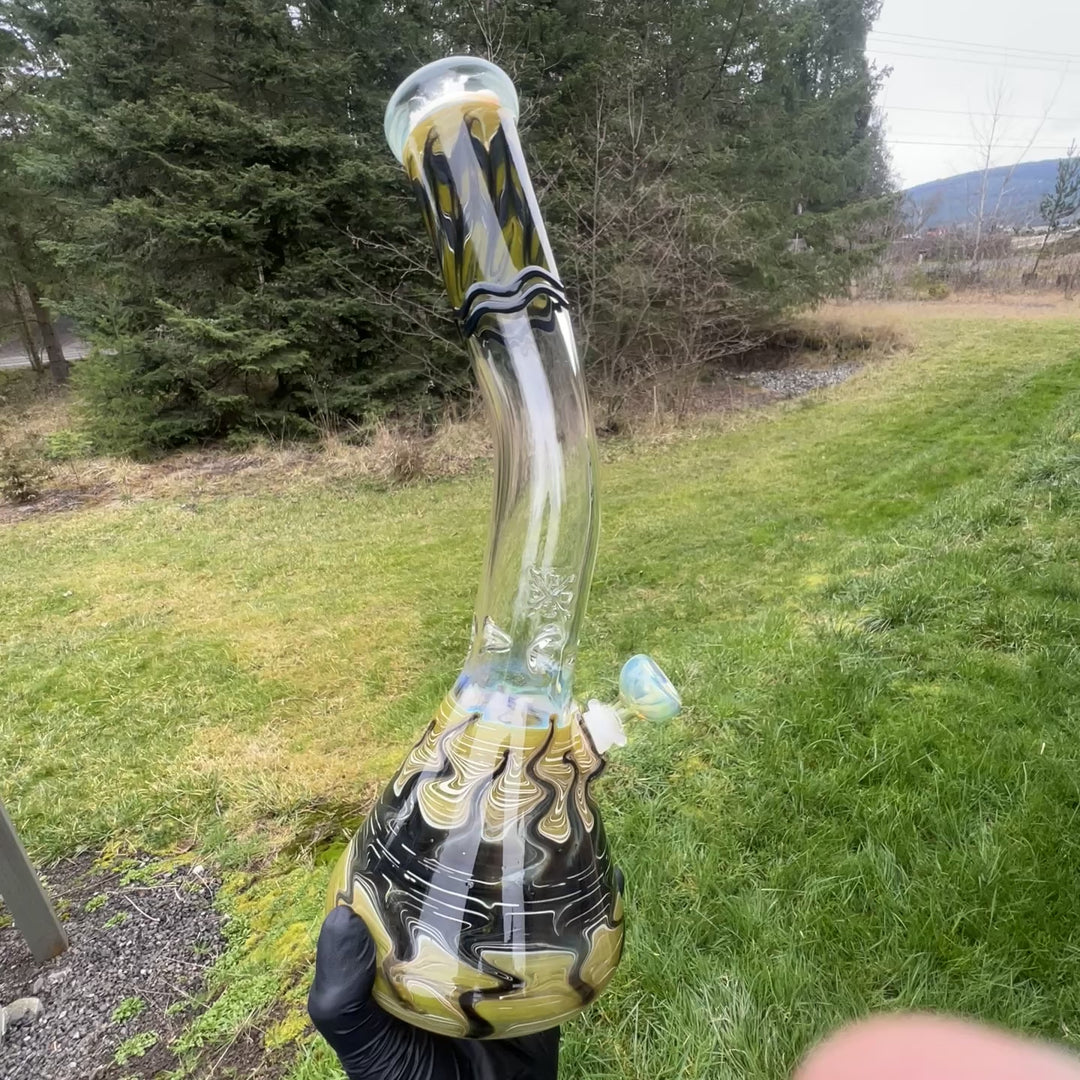 15" Fumed Bent Neck Color Rake Beaker Bong Glass Pipe Mary Jane's Glass