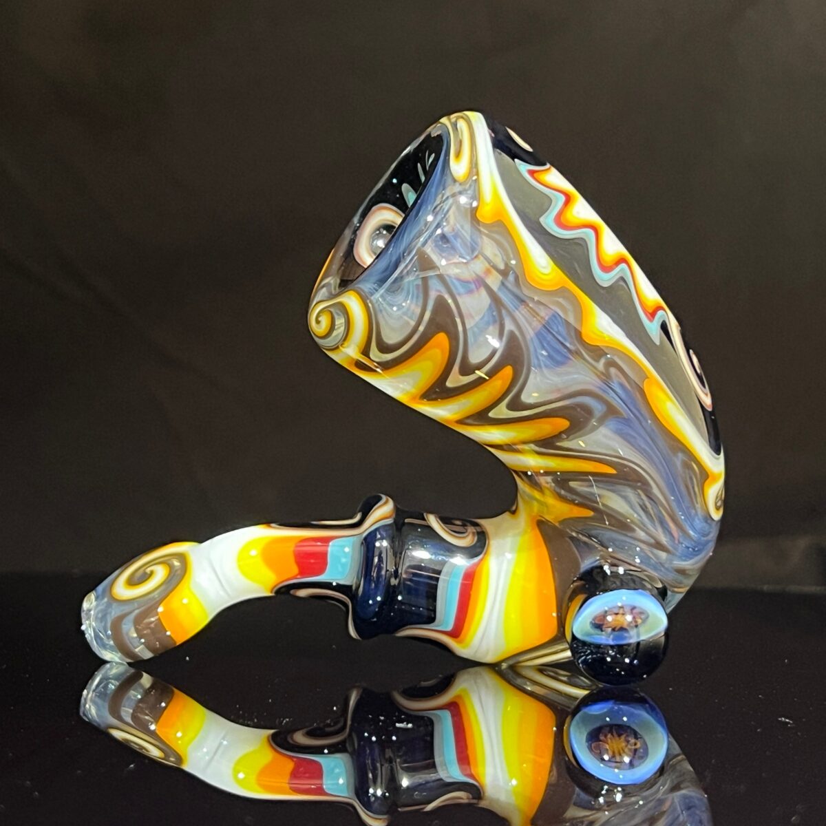 工芸品 Gold blue lumpy pipe Heady Saxophone Sherlock 2 - Tako Glass
