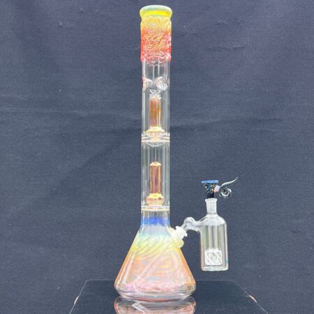 20" Gold Fumed Triple Perc Beaker Bong Bundle Glass Pipe Mary Jane's Glass