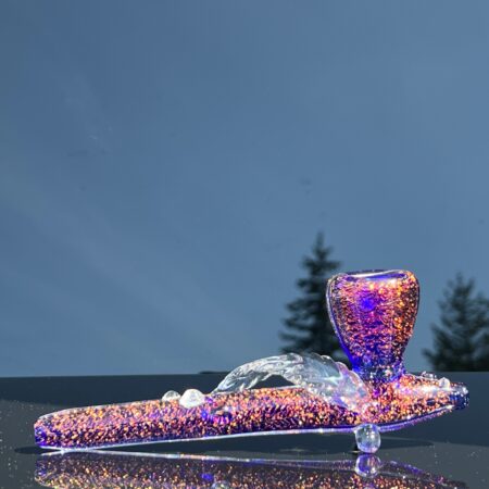 Dichroic Ceremonial Peace Pipe with Feather Glass Pipe Fiona Phoenix Fire