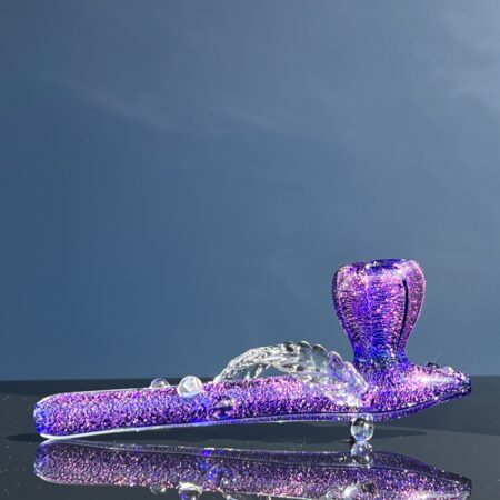 Dichroic Ceremonial Peace Pipe with Feather Glass Pipe Fiona Phoenix Fire