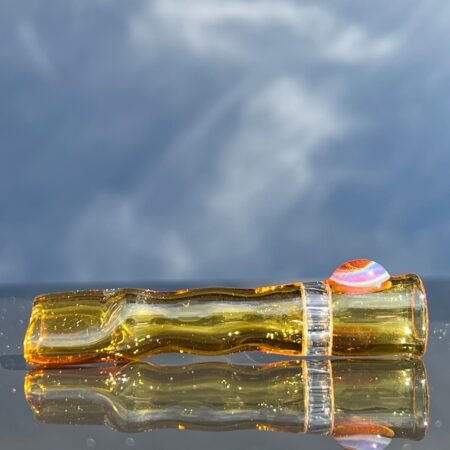 Gold 7 Hole Chillum Glass Pipe Blazing Blue Glass