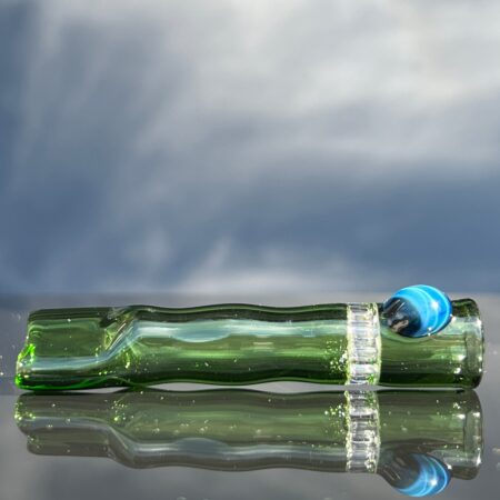 Green 7 Hole Chillum Glass Pipe Blazing Blue Glass