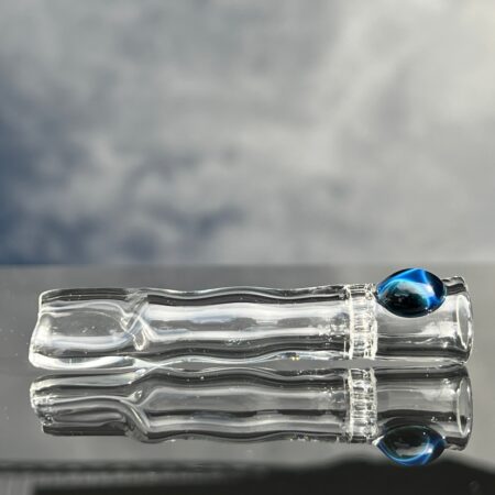 Crystal Clear 7 Hole Chillum Glass Pipe Blazing Blue Glass