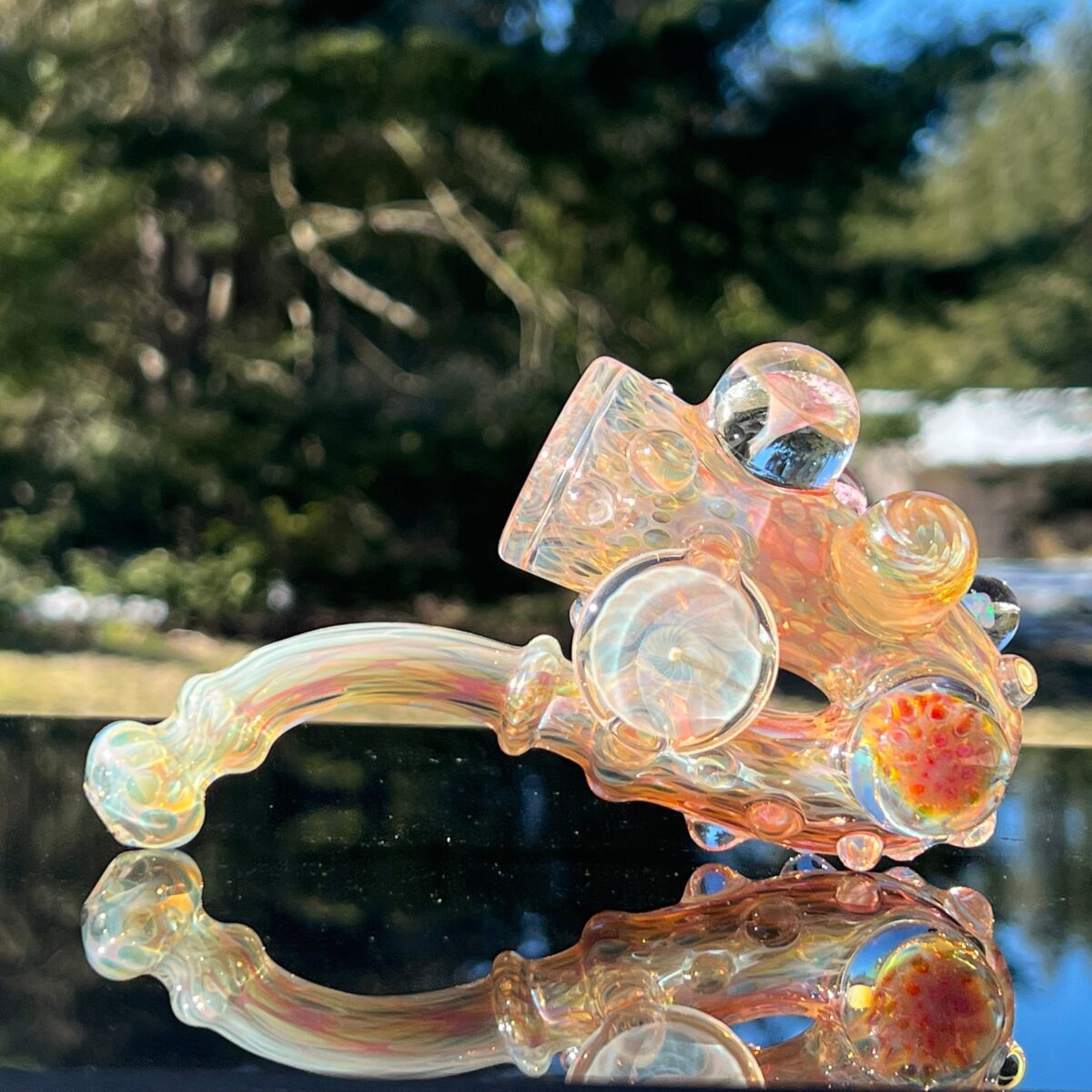 Large Gold Fumed Marbled Sherlock - Tako Glass