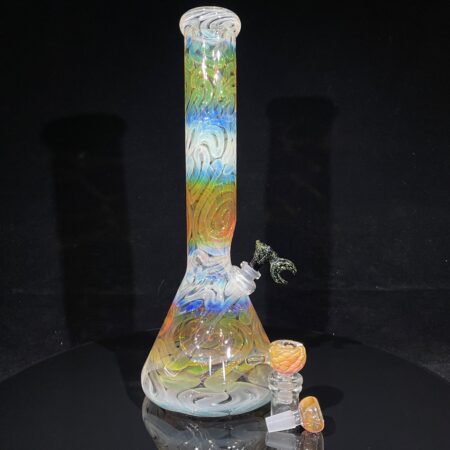 15" Fumed Swirling Beaker Bong + Pullslide Combo Glass Pipe Mary Jane's Glass